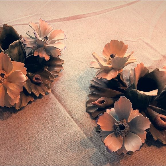 Capodimonte Other - Pair of Capodimonte Floral Candle Holders